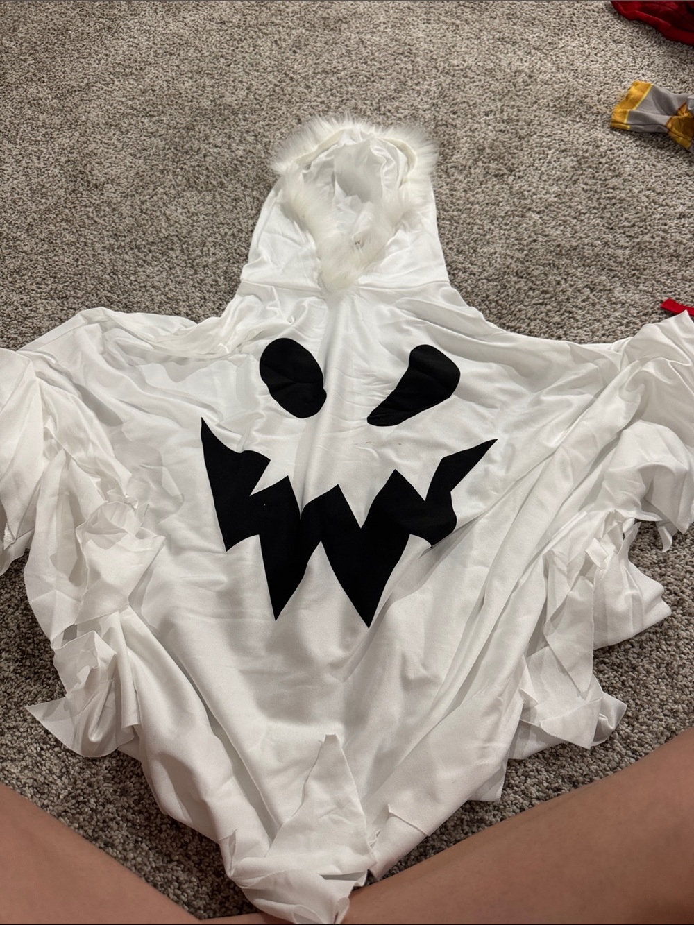 White Ghost Hooded Kids Costume with Black Face Print